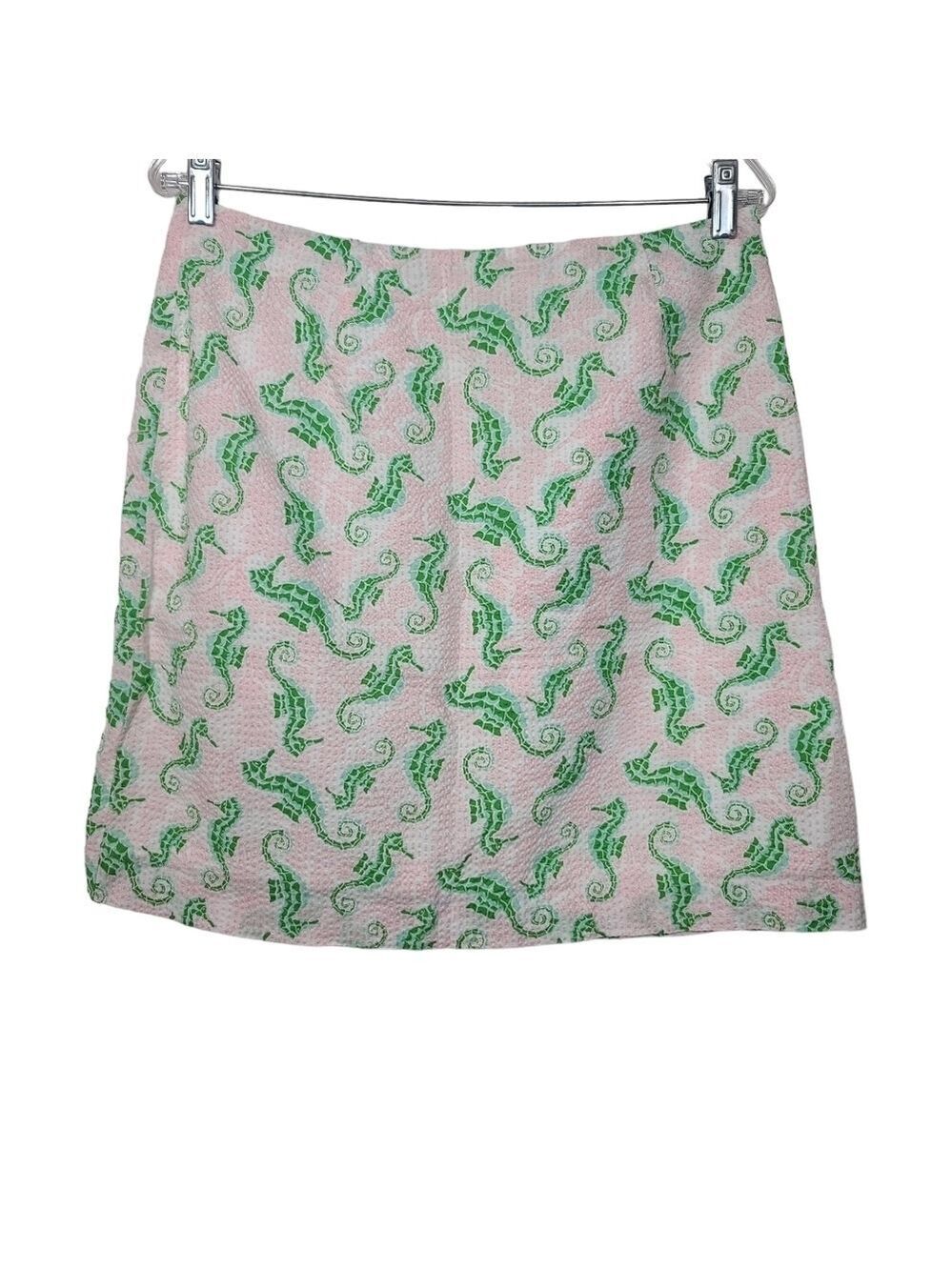 Vineyard Vines Pink Green Seersucker Seahorse Print Skirt 6